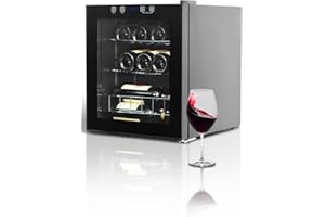 SMETA Cave a Vin 12 Bouteilles, Cave à Vin Encastrable 46L, Réfrigérateur à Vin, Température 3-18°C, Porte Verre, Éclairage Intérieur LED,Panneau de Commande Tactile,Étagères en Acier Inoxydable,Noir