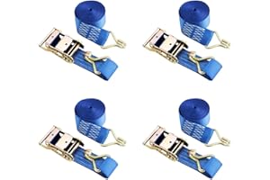 Diversity Wrap Ratchet Tie Down Straps Set x4 (3m x 50mm) - 2000kg Break Strength Heavy Duty with J Hooks Iron Handles Weather Resistant Blue Polyester Webbing Straps