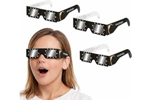 Kavendi Gafas Eclipse Solar Certificadas ISO 12312-2 CE Pack 3 Unidades, Gafas Protección Observación Segura del Sol, Filtro Profesional Astronómico para Adultos y Niños Eclipse 2026