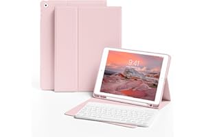 KVTVOU Case With Keyboard for iPad 9th / 8th / 7th Generation 2021/2020/2019 10.2 Inch, Soft TPU Case with Pencil Holder, Magnetic Detachable Bluetooth English Keyboard for iPad 9/8/7, Pink