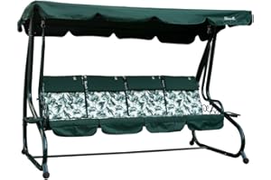 SIEDITI FUORI E DENTRO Balancelle de jardin avec fonction inclinable en lit avec toit réglable, coussins rembourrés de 7 cm avec appui-tête amovibles et structure en acier peint Mizar (vert bégonia, 4 places)