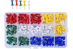 Febbya Punaises,Lot de 180 Punaises Métal Épingles de Carte avec Tête Ronde en Plastique +Points d'aiguille pour Bureau Décorative Photo Mémo 7mm Acier Inoxydable 5 Couleurs