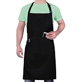 LEFUNDA Waterproof Kitchen Apron with 3 Adjustable Pockets, BBQ Apron with Long Straps, Kitchen Apron for Men and Women, Cook