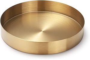DOKOT Plateau de Service Rond Doré en Acier Inoxydable Bijoux et Maquillage Organiseur/Bougie Assiette Plateau Décoratif (18cm)