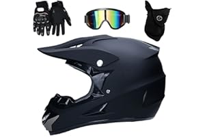 UIGJIOG Matt Black Motorcycle Cross Helmets ,Full Face MTB Helmet with Goggles Mask Gloves, Motocross Helmet Mens Off Road Helmet Youth Kids Motorcycle Crash Helmet