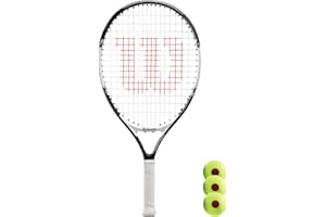 AMER (WILSON) Wilson Federer 21 Junior Tennis Racket with Cover and 3 Tennis Balls Bundle (Various Models Available) (Black/White)