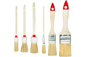 HARDY WORKING TOOLS M7 zestaw 6 pędzli 3 płaskie 3 okrągłe 0 "1,5" 2" 4" 6" seria 04 do prac malarskich farbami i lakierami równomierne pokrycie włosie naturalne