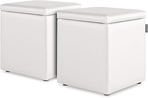 HAPPERS Pack 2 Puff Cubo Arcón Polipiel para Salón o Dormitorio Blanco