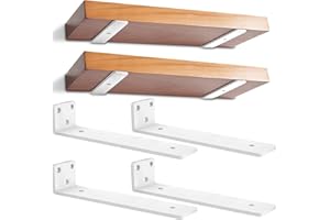 YFCVIP 4 Piezas Soporte Estanteria Pared, 30cm Pesado Escuadras para Estanterias Flotante con Tornillos, Soporte Balda Flotante Pared Invisibles para Cocina | Dormitorio (Blanco) 12in