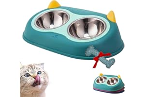 JANDTEK Comedero Gato Elevado 15º inclinación - Comedero Perro pequeño y Mediano con Base Antideslizante - Cuencos para Perros - Comedero y Bebedero Gatos - Tazón Doble Comida y Agua Mascotas (Verde)