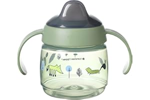 Tommee Tippee Superstar Sippee, Tasse de Sevrage avec la Technologie INTELLIVALVE 100% Étanche et Anti-Secousse et la Technologie Antibactérienne BACSHIELD, 4m, 190 ml, Paquet de 1, Vert, 447826