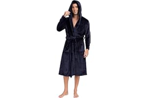 Lovasy Mens Dressing Gowns with Hood Warm Fleece Bathrobe for Men