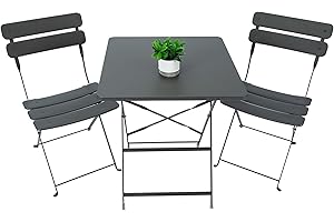AVANTI TRENDSTORE - Laglio - Set arredo esterno in acciaio per due persone, composto da un tavolino e due sedie, pieghevole. Disponibile nel colore grigio scuro.