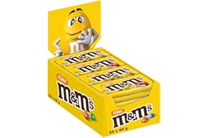 M&M'S Peanut Beutel, kleine Packungen für unterwegs, Schokolinsen mit Erdnusskern, Schokolade Großpackung, 24er Pack (24 x 45