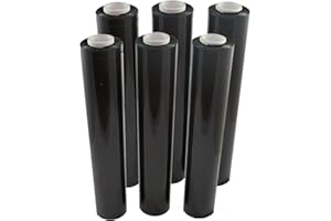 PKGE Black 400mm x 250m Heavy-Duty Shrink Wraps | Stretch Wrap Roll for Packing, Moving & Pallet Wrapping | Industrial Shrink Wrap for Furniture, Luggage & Warehouse Use (Pack of 6)