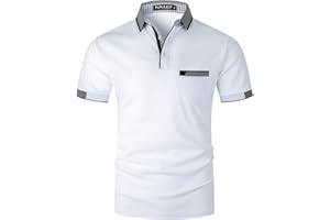 KUNJLELP Polo da Uomo con Tasca T Shirt Manica Corta M-3XL Chic Colletto a Quadri Maglietta Uniformi