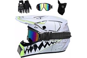 FASXZVM Juventud Niño ATV Casco de Motocross, con Gafas Mascarilla Guantes, Cara Completa MTB Enduro Karting Casco de Moto, Unisexo BMX Carreras Quad Dirt Bike Chocar Casco