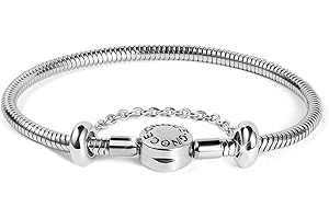GNOCE Charm Bracelet Stainless Steel Snake Chain Metal Basic Charm Bracelet DIY Bangle with Round shaped Clasp