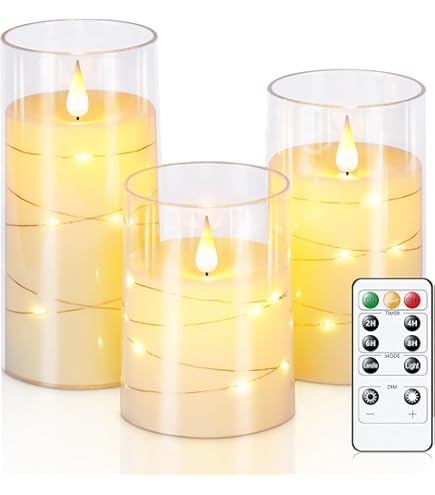 Yeelida Acrilico Candele LED tremolanti senza fiamma con telecomando e temporizzazione, a batteria 5,5cm x 12,5 15 17,5 20 20cm Candele in plastica per la decorazione della casa (lunga durata, grigio