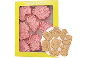 YUMATCH 8 PCS Christmas Cookie Cutters Set 3D Plastic Christmas Cookie Stamps Biscuit Moulds Set for Christmas Party Decorations, B