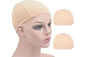 YTBYT Lot de 2 Perruque Chapeau, Fibre de Bambou Élastiques et Respirants Perruques Bonnet (Beige)