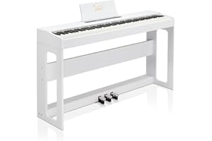 BONNLO Glarry Digital Piano 88 Weighted Keys with Piano Headphones, Full Weighted Hammer Heavy Action Electric Keyboard Piano for Beginners, Piano Keyboard with 3-Pedal Unit, Double Bluetooth (White)