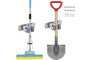 Mop Broom Holder Heavy Duty Wall Mounted, Beilala 2 Pack Stainless Steel Self Adhesive Tools Storage Organizers for Utility Room, Kitchen, Bathroom, Garage, Laundry, Garden and Office