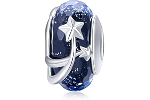 YASHUO Perle en verre de Murano en argent sterling pour bracelets à breloques Pandora, Argent sterling Cristal Argent sterling, Zircone cubique