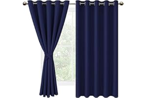 DWCN Navy Blue Blackout Curtains with Tiebacks for Bedroom Thermal Insulated Solid Eyelet Curtains for Living Room,2 Panels,66" Wide x 72" Drop