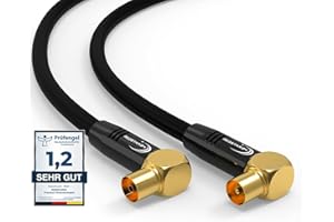 RedStar24 Cable de antena de 1 m negro – 90° en ángulo coaxial | macho a hembra – Cable coaxial HDTV premium para televisión por cable | TV Cable: compatible con TV, radio, DVB-T/T2, DVB-C, DAB