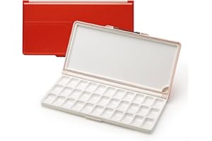 MEEDEN Watercolour Paint Palette Empty: 33 Wells Travel Folding Watercolor Mixing Tray with Lid - Portable Airtight Leakproof Palettes Red