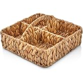 Deconox El Yapımı Hasır Saplı Kare 4 B&ouml;lmeleli D&uuml;zenleyici Organizer, Banyo, Mutfak ve Yemek Masası İ&ccedil;in, 28cm*28cm*8cm