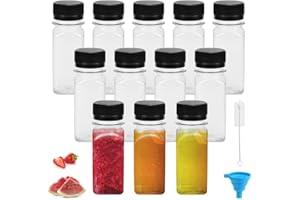 HEKOBAG Lot de 12 Bouteilles de Jus en Plastique Mini Bouteille Plastique 60ml Bouteille Vide pour Jus, Lait, Boissons (noir)
