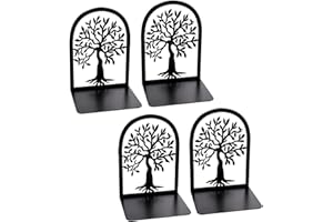 Coolnice 4 Pezzi Fermalibri Antiscivolo Fermalibri in Metallo Nero per Libri Pesanti, Fermalibri con design Radice e albero per Casa, Ufficio