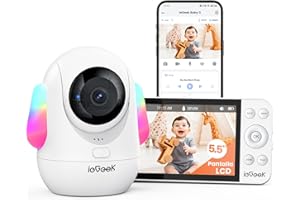 ieGeek 5.5" 2.5K/4MP Camara Vigilancia Bebe WiFi, Alerta de Cara Tapada y Dormir Boca Abajo, Colorida Luz Nocturna, 360° Seguimiento Movimiento Vigilabebes con Camara, VOX, Compatible Echo