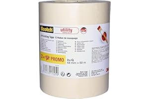 SCOTCHBLUE Scotch Utility Masking Tape, Promo Pack of 3 Rolls, 48 mm x 50 m, Beige - Painters Masking Tape for Indoor Painting and Decorating, 70% PEFC