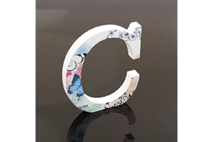 FREEAS Décoratif Bois Lettres, 26 Alphabet Blanc Lettres en Bois Avec Motif Papillon et Fleur imprimé pour Déco Nom des Enfants Fête d'anniversaire de Mariage Décoration de Maison et de Chambre à Couche (C)