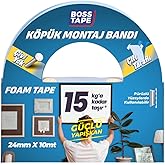Boss Tape 15 KG &Ccedil;ift Taraflı K&ouml;p&uuml;k Aksesuar Montaj Bandı 24 mm x 10m