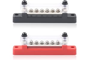 HOIIME Lot de 2 borniers d'alimentation pour barres 12 V - 48 V - Avec 2 boulons M6 - 6 bornes à vis M4 - 150 A - Avec couvercle - Pour voitures, camping-cars, navires, yachts - Rouge et noir