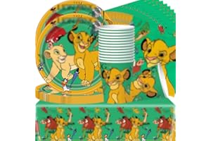 QWEPU L-ion Set di Stoviglie per Feste,Il Re Leone Stoviglie di Compleanno Set, K-ing decorazione da tavolo ,Tazze,Tovaglioli per Compleanno ecorazioni per la Festa (41PCS 10 Ospiti)