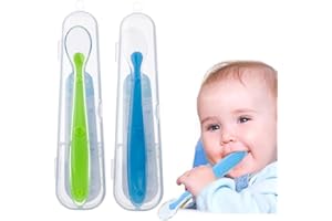 BCBF 2 Pezzi Cucchiaino Svezzamento,Cucchiaio Morbidi Silicone Bambini, Posate Bambini Svezzamento per Bambini e Neonato,Set Pappa Svezzamento,Primo Stadio Adatto alle Gengive
