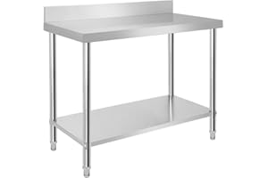 ‎VA-CERULEAN VA-Cerulean Edelstahltisch Edelstahl Arbeitstisch mit Verstellbare Füße Gastro Tisch Zubereitungstisch Zerlegetisch Küchenmöbel für Restaurant Bar, Silber(mit Aufkantung, 100x60x85cm)