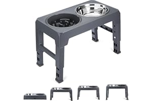 PDTO Raised Dog Bowl,4 Height Elevated Dog Bowl with Slow Feeder Dog Bowl and Stainless Steel Bowls,Adjustable Dog Bowl Stand for Small Medium Large Dogs
