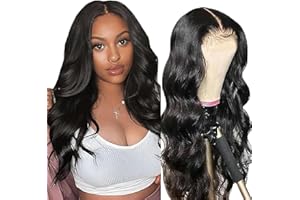 Salharer Parrucca Donna Capelli Veri Umani 13x1 Lace Front Wig Body Wave Human Hair Wig #1B Natural Black Wig Pre Plucked with Baby Hair 180% Density Hair 12 Pollice