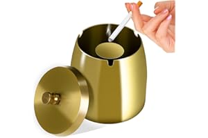 Litimkat Cendrier, cendrier extérieur, cendrier avec couvercle, base antidérapante en acier inoxydable, adapté à la maison, au bureau, à la terrasse, au balcon extérieur (Or)