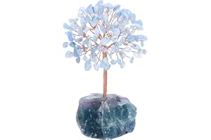 Jovivi Cristalli di acquamarina gemme albero gemme soldi Feng Shui bonsai alberi con supporto fluorite per buona fortuna pietra chakra guarigione cristalli casa ufficio soggiorno decorazione regalo
