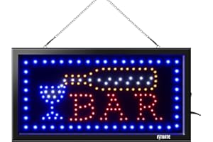 ‎FITNATE FITNATE LED BAR Schild, LED Leuchtschilder, 48x25cm LED Leuchtreklame Werbung mit 2 Lichtmodi, EU-Stecker(Rot&Blau), LED Festival Licht für Bar/Geschäft/Zimmerwand
