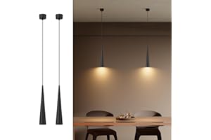 K-Bright 2 pezzi lampada a Sospensione ristorante, 5W Lampadina Gu10, Regolabile In Altezza lampada a sospensione moderna per cucina soggiorno tavolo da letto, luce bianca calda 3000K(Nero)