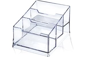 MESCHETT Tarjetero de acrílico transparente, tarjetero de acrílico transparente de 3 niveles para escritorio, apto para 150 tarjetas de visita