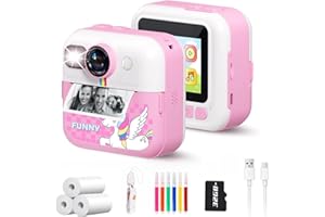 Zenovate Macchina Fotografica Bambini Istantanea, 2,4 Pollici 1080P Macchina Fotografica Istantanea 32GB Scheda, Fotocamera Bambini Digitale Istantanea, Carta da Stampa, Regalo per Bambini 3-12 Anni